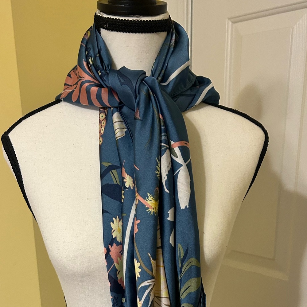 NWT Lauren Conrad blue with floral print scarf.